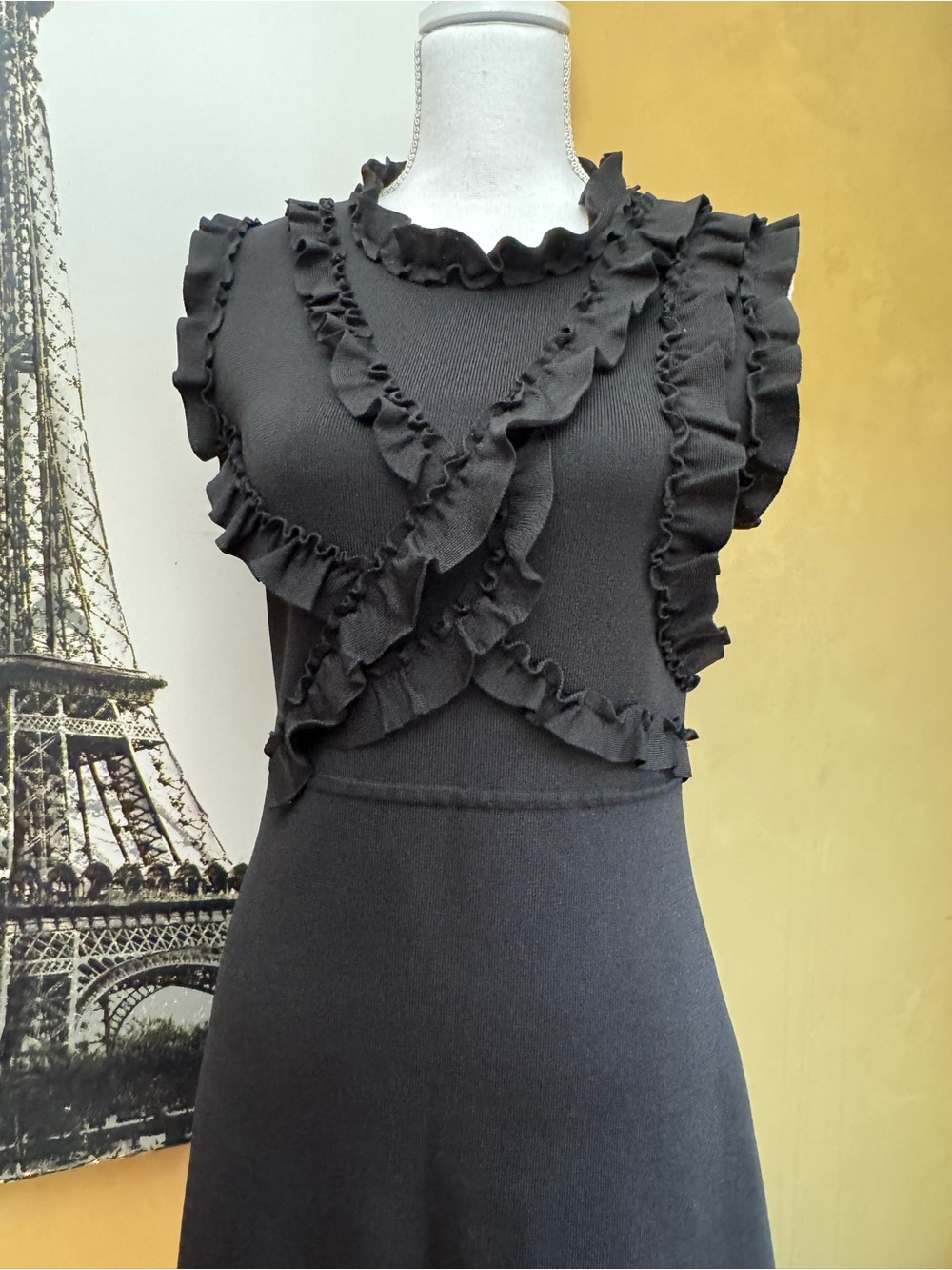Zara Black Ruffle-Trim Knit Dress